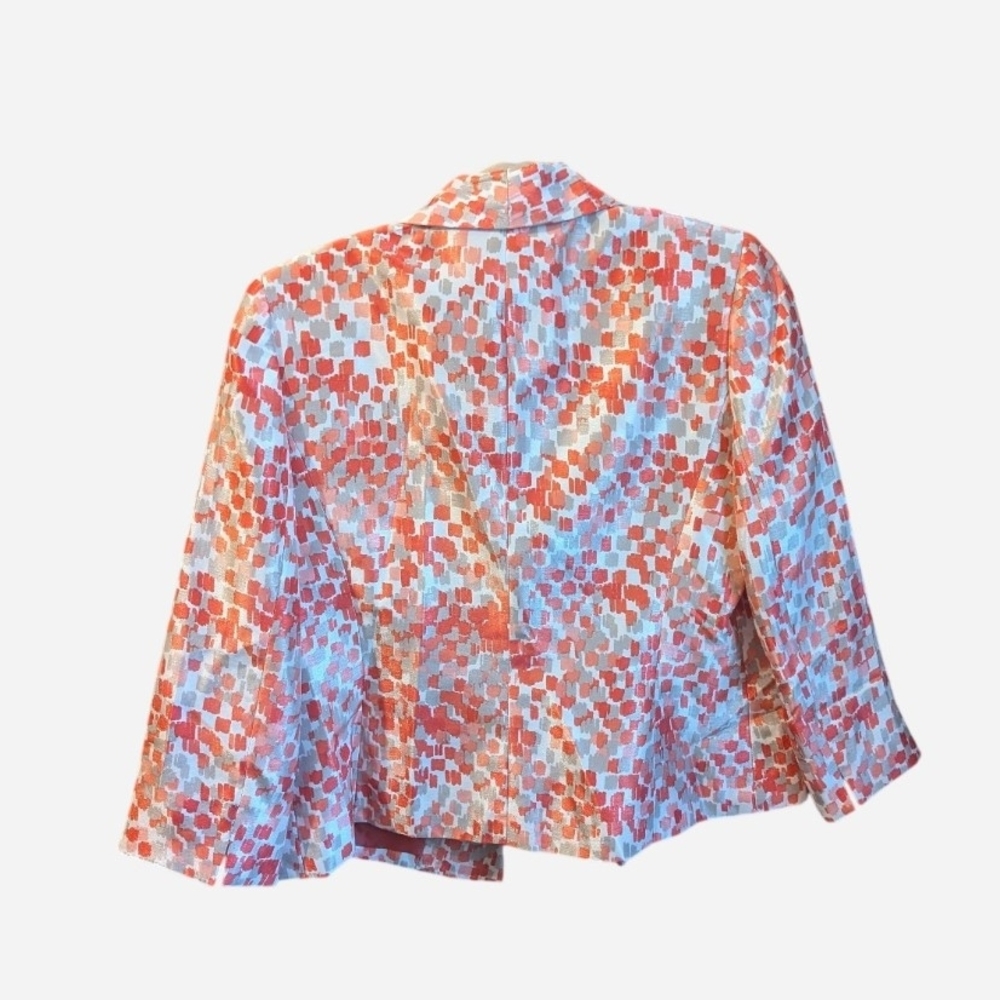 Kasper Coral & White Textured Open-Front Cropped Blazer - Picture 2 of 5